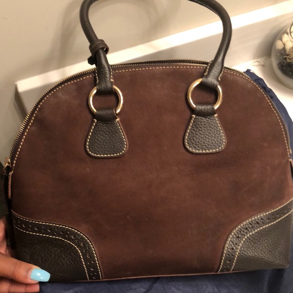 Brown suede Dooney and Bourke satchel bag